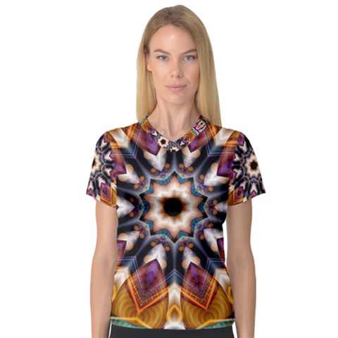 Kaleidoscope Pattern Kaleydograf V-neck Sport Mesh Tee by Celenk