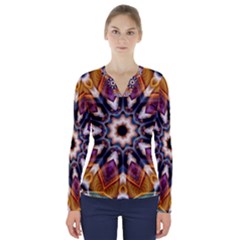 Kaleidoscope Pattern Kaleydograf V-neck Long Sleeve Top by Celenk