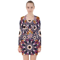 Kaleidoscope Pattern Kaleydograf V-neck Bodycon Long Sleeve Dress