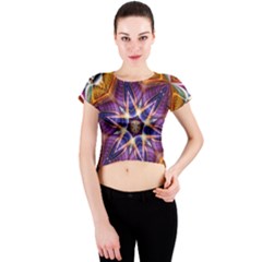 Kaleidoscope Pattern Kaleydograf Crew Neck Crop Top by Celenk