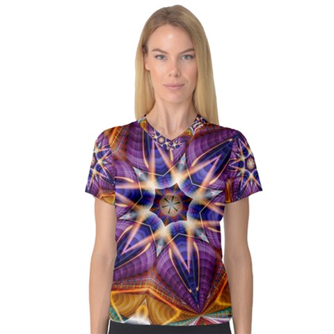 Kaleidoscope Pattern Kaleydograf V-neck Sport Mesh Tee by Celenk