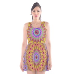 Geometric Flower Oriental Ornament Scoop Neck Skater Dress by Celenk