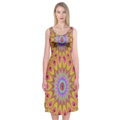 Geometric Flower Oriental Ornament Midi Sleeveless Dress by Celenk