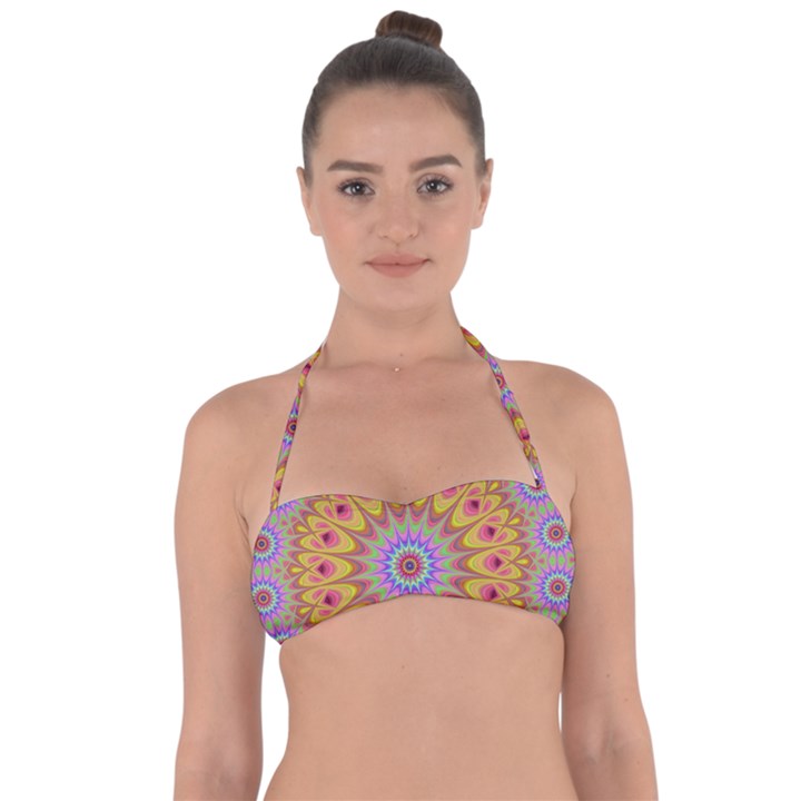 Geometric Flower Oriental Ornament Halter Bandeau Bikini Top