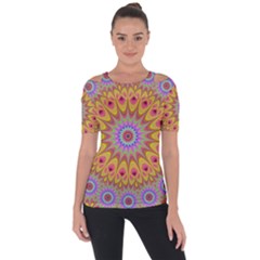 Geometric Flower Oriental Ornament Short Sleeve Top by Celenk