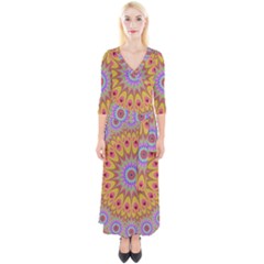 Geometric Flower Oriental Ornament Quarter Sleeve Wrap Maxi Dress