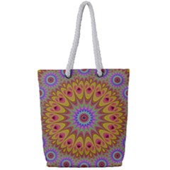 Geometric Flower Oriental Ornament Full Print Rope Handle Tote (small)