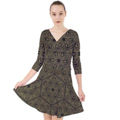 Texture Background Mandala Quarter Sleeve Front Wrap Dress	