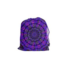 Purple Kaleidoscope Mandala Pattern Drawstring Pouches (small)  by Celenk