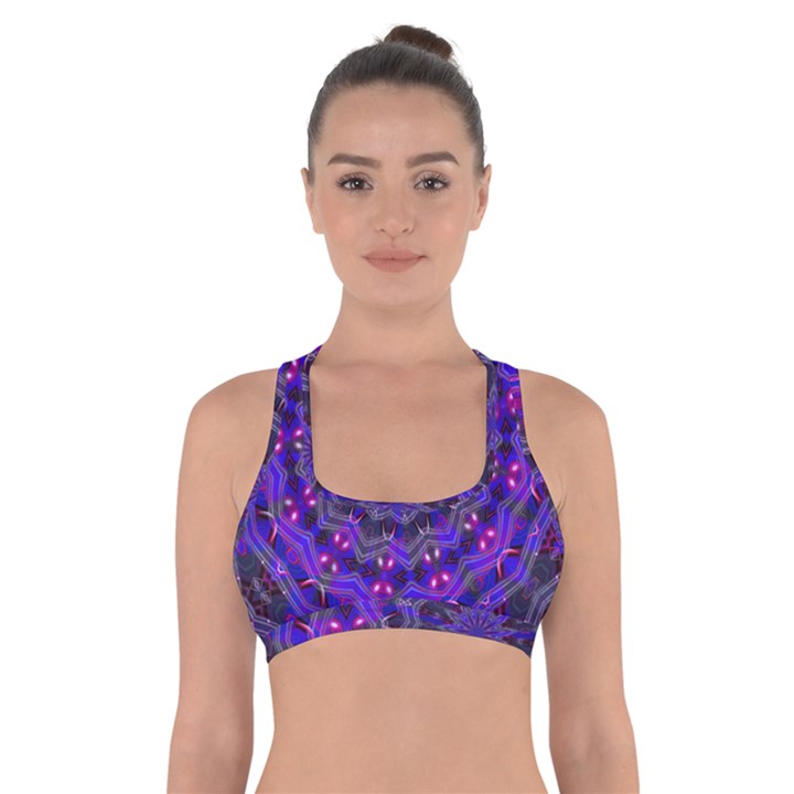 Purple Kaleidoscope Mandala Pattern Cross Back Sports Bra