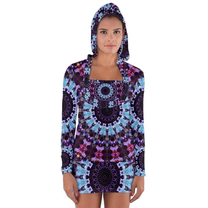 Kaleidoscope Shape Abstract Design Long Sleeve Hooded T-shirt