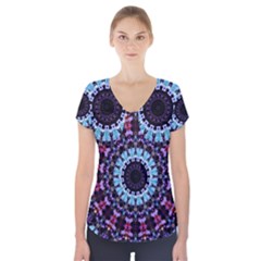 Kaleidoscope Shape Abstract Design Short Sleeve Front Detail Top by Celenk