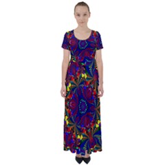 Kaleidoscope Pattern Ornament High Waist Short Sleeve Maxi Dress