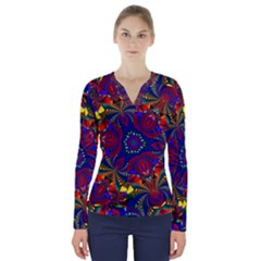 Kaleidoscope Pattern Ornament V-neck Long Sleeve Top by Celenk