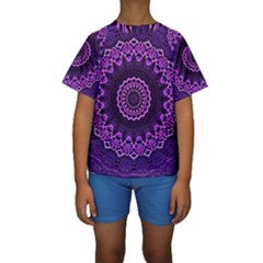 Mandala Purple Mandalas Balance Kids  Short Sleeve Swimwear by Celenk