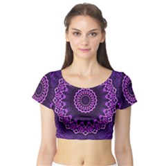 Mandala Purple Mandalas Balance Short Sleeve Crop Top by Celenk