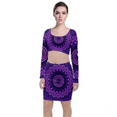 Mandala Purple Mandalas Balance Long Sleeve Crop Top & Bodycon Skirt Set