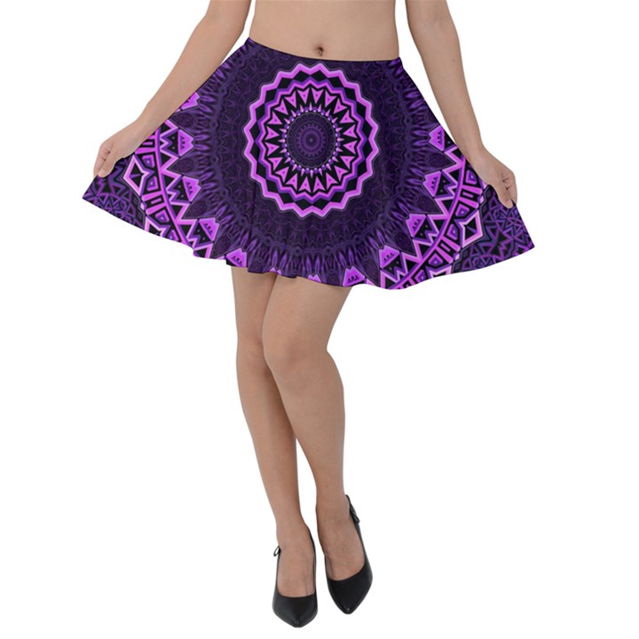 Mandala Purple Mandalas Balance Velvet Skater Skirt