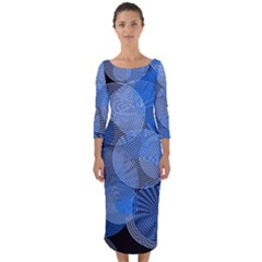 Circle Rings Abstract Optics Quarter Sleeve Midi Bodycon Dress by Celenk