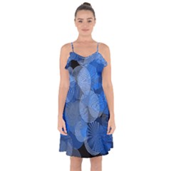 Circle Rings Abstract Optics Ruffle Detail Chiffon Dress by Celenk