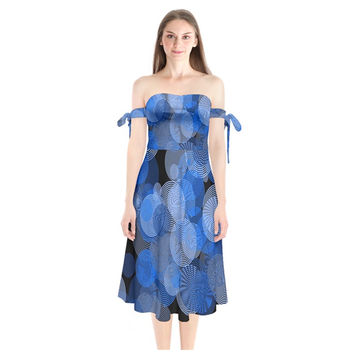 Circle Rings Abstract Optics Shoulder Tie Bardot Midi Dress