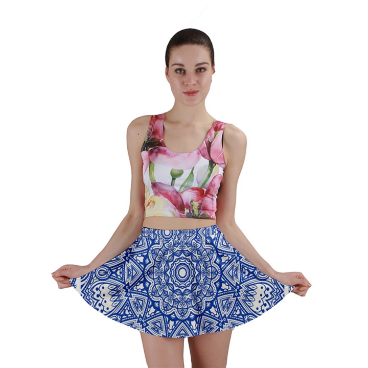 Blue Mandala Kaleidoscope Mini Skirt