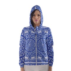 Blue Mandala Kaleidoscope Hooded Wind Breaker (women) by Celenk