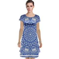 Blue Mandala Kaleidoscope Cap Sleeve Nightdress by Celenk