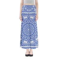 Blue Mandala Kaleidoscope Full Length Maxi Skirt by Celenk