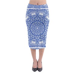 Blue Mandala Kaleidoscope Midi Pencil Skirt by Celenk