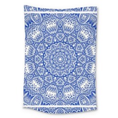 Blue Mandala Kaleidoscope Large Tapestry by Celenk