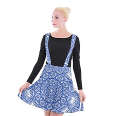 Blue Mandala Kaleidoscope Suspender Skater Skirt by Celenk