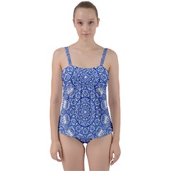 Blue Mandala Kaleidoscope Twist Front Tankini Set by Celenk