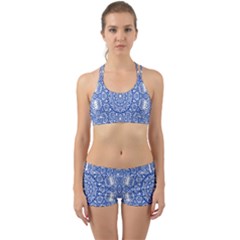 Blue Mandala Kaleidoscope Back Web Sports Bra Set