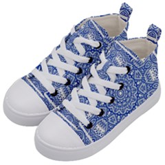 Blue Mandala Kaleidoscope Kid s Mid-top Canvas Sneakers