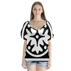 Mandala Pattern Mystical V-neck Flutter Sleeve Top by Celenk