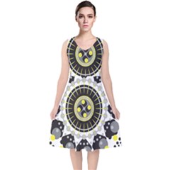 Mandala Geometric Design Pattern V-neck Midi Sleeveless Dress  by Celenk