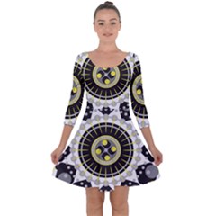 Mandala Geometric Design Pattern Quarter Sleeve Skater Dress by Celenk