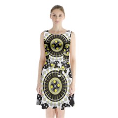 Mandala Geometric Design Pattern Sleeveless Waist Tie Chiffon Dress by Celenk