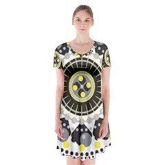 Mandala Geometric Design Pattern Short Sleeve V-neck Flare Dress by Celenk