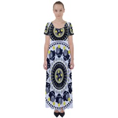 Mandala Geometric Design Pattern High Waist Short Sleeve Maxi Dress by Celenk