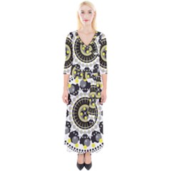 Mandala Geometric Design Pattern Quarter Sleeve Wrap Maxi Dress by Celenk