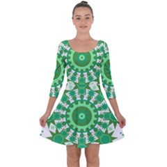 Mandala Geometric Pattern Shapes Quarter Sleeve Skater Dress