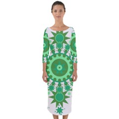 Mandala Geometric Pattern Shapes Quarter Sleeve Midi Bodycon Dress by Celenk