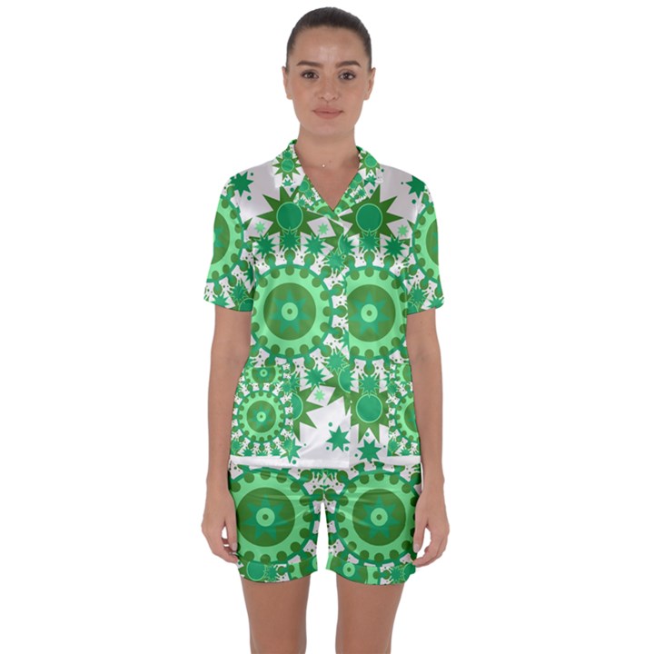 Mandala Geometric Pattern Shapes Satin Short Sleeve Pyjamas Set