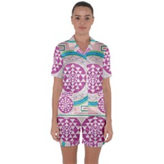 Mandala Design Arts Indian Satin Short Sleeve Pyjamas Set