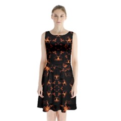 Mandala Fire Mandala Flames Design Sleeveless Waist Tie Chiffon Dress by Celenk