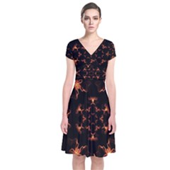 Mandala Fire Mandala Flames Design Short Sleeve Front Wrap Dress by Celenk