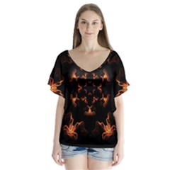 Mandala Fire Mandala Flames Design V-neck Flutter Sleeve Top by Celenk