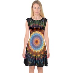 Colorful Prismatic Chromatic Capsleeve Midi Dress by Celenk